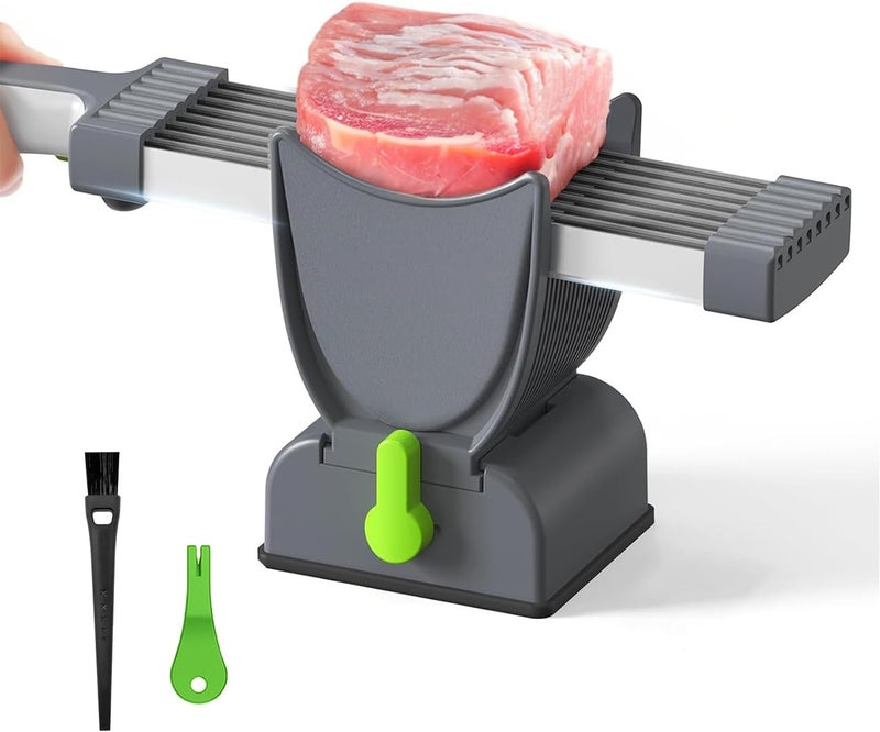 Cyanslen Fresh Meat Slicer, Thickness Adjustable Stainless Steel Kitchen Cleaver Knife Set, Manual Fresh Meat Cutter Jerky Slicer For Beef Pork, Cooking BBQ Hot Pot (Gray) - Image 1